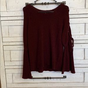 Maroon top with tie down flare sleeves